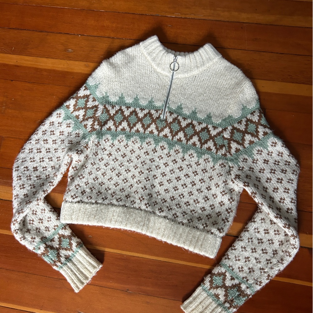 L.A. Hearts Cream and Brown Patterned Knit Sweater